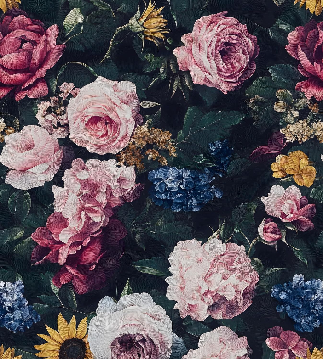 Laatse Floral Wallpaper Peel and Stick,Vintage Rose Contact Paper 17.5" x 393", Thick Burgundy Wall Paper Murals Self Adhesive Removable Waterproof for Shelf Cabinet Drawer Table Decor (Black, Red)