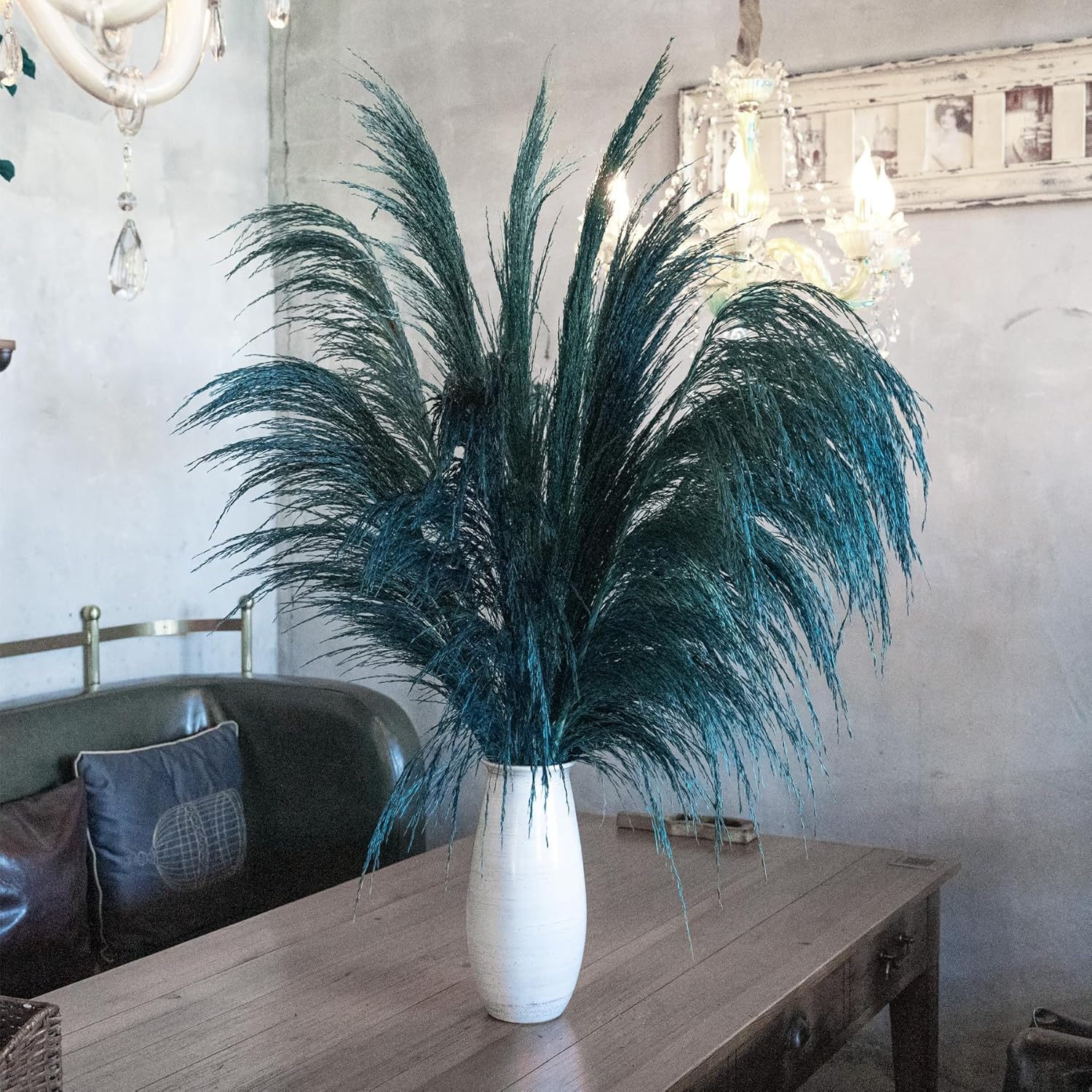 Premium Faux Burnt Orange Pampas Grass – 43.3″ Tall Fluffy Decor, No Assembly 18-Branch One-Piece Stems, Luxury Silk-Feel Feather Flowers for Boho Wedding Home Decor (Faux Burnt Orange, 8pcs 110cm)