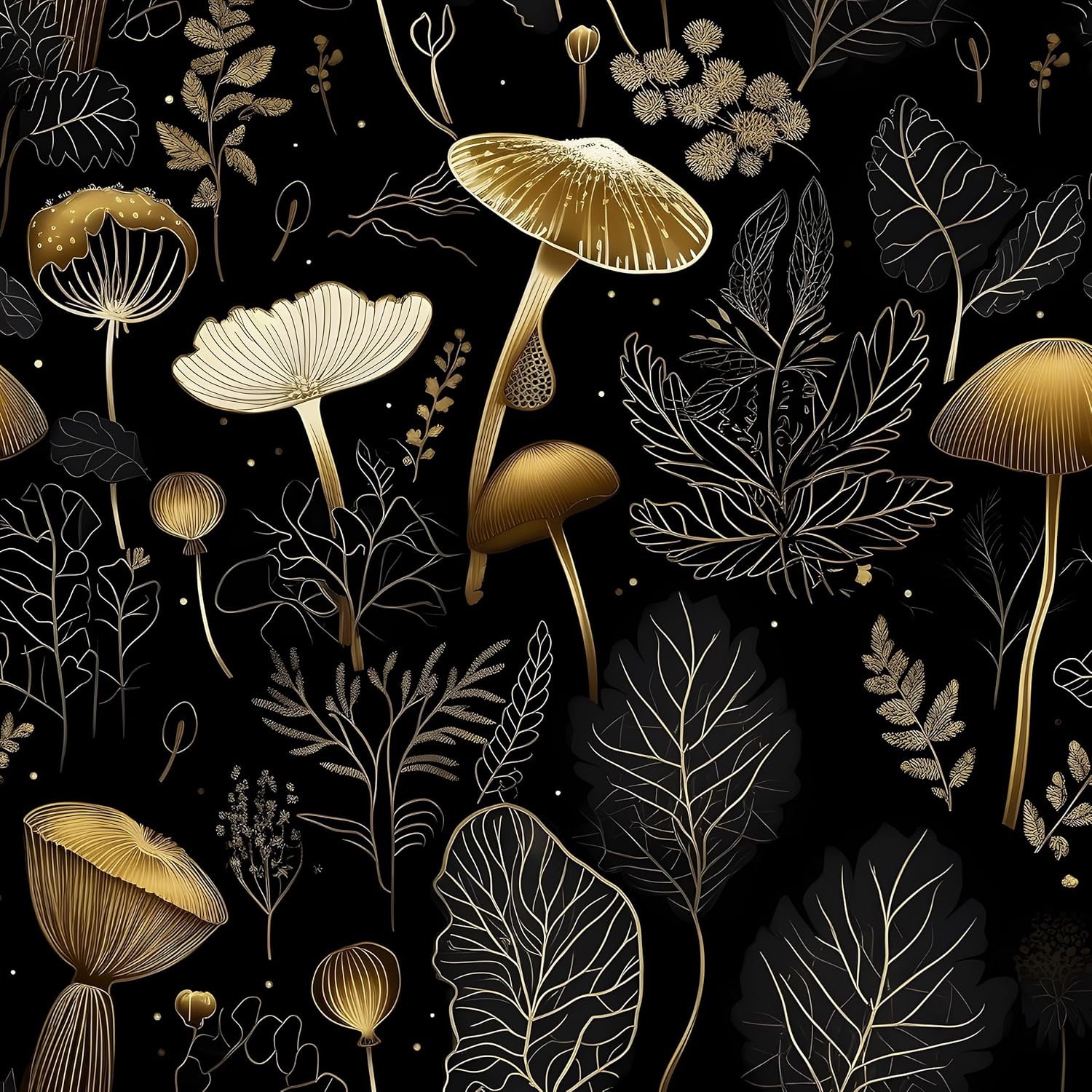 Laatse Black Golden Floral Peel and Stick Wallpaper Flowers Contact Paper 17.5" x 393" Self Adhesive Waterproof Vintage Dark Floral Wall Paper for Shelf Liner Cabinet Decor