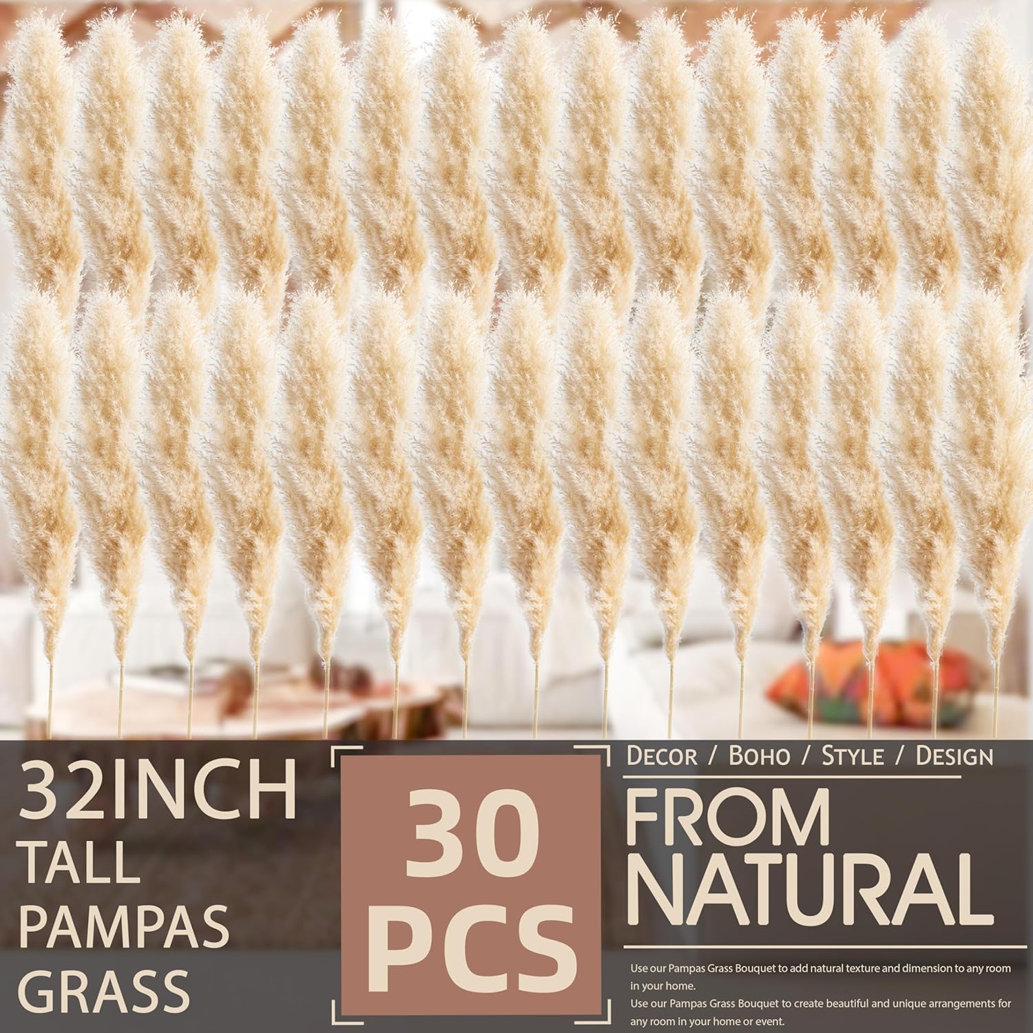 Tall Pampas Grass 30PCS Boho Decor Natural Home Decor Phragmites Dried Flowers Bouquet for Wedding Floral Arrangements Home Decorations (30PCS Tall Pampas Grass)