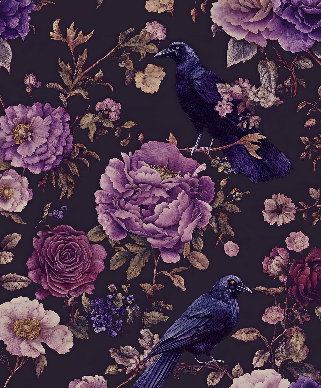 Dark Floral Wallpaper Peel and Stick, Vintage Black/White/Red Rose Contact Paper 17.5" x 393" , Retro Flowers Wall Paper Self Adhesive Waterproof Removable for Room Shelves Cabinet Drawer Table Decor