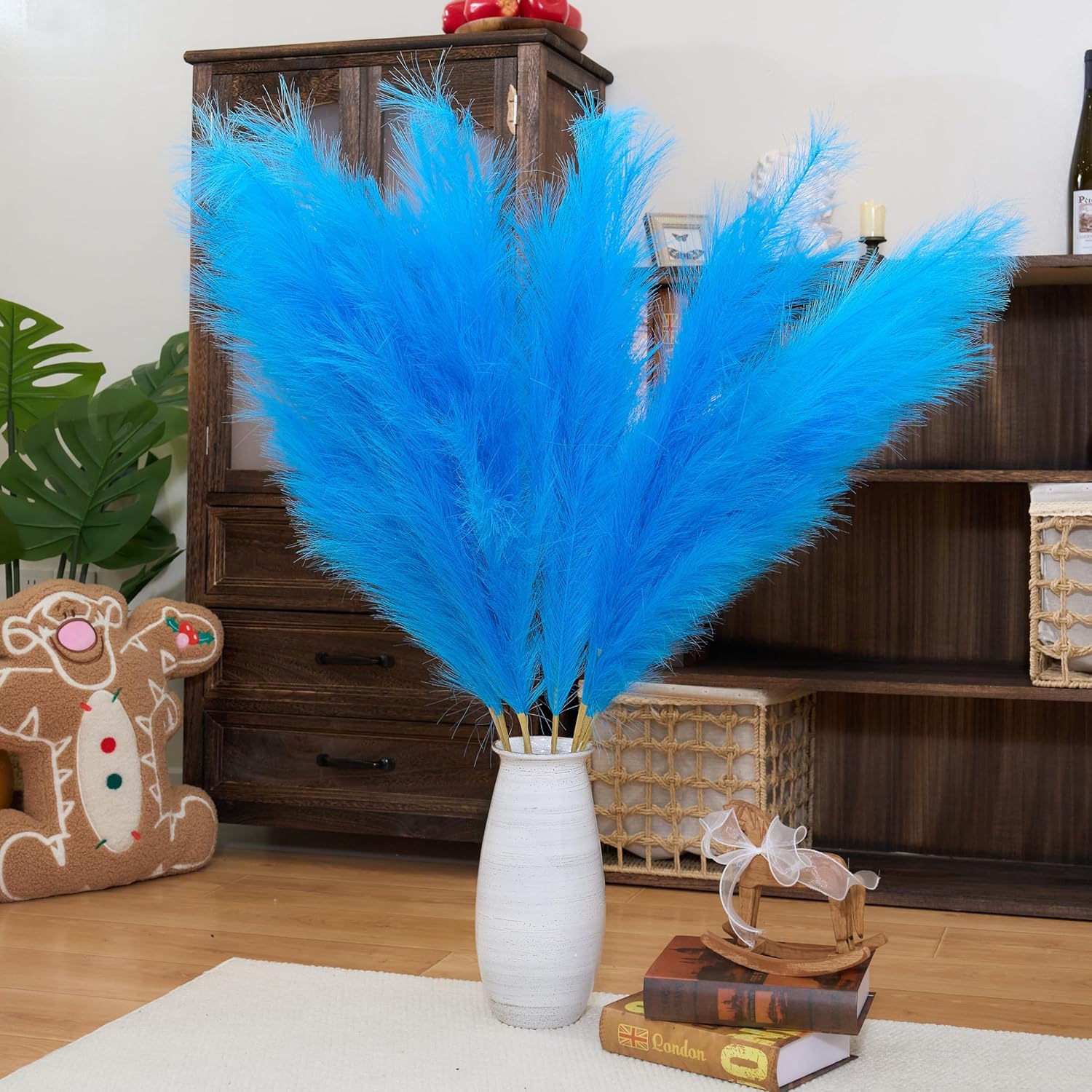 Premium Faux Burnt Orange Pampas Grass – 43.3″ Tall Fluffy Decor, No Assembly 18-Branch One-Piece Stems, Luxury Silk-Feel Feather Flowers for Boho Wedding Home Decor (Faux Burnt Orange, 8pcs 110cm)