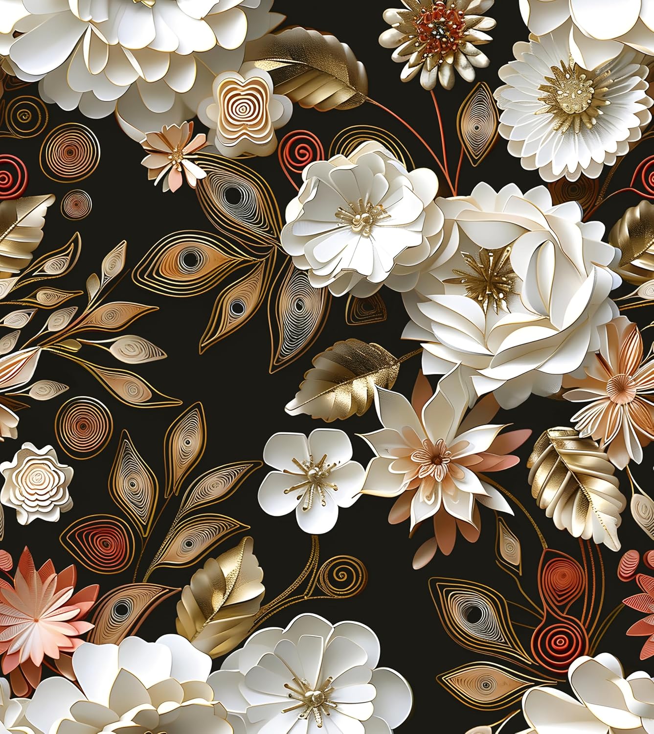 Laatse Dark Wallpapr Peel and Stick Boho Wallpaper 17.5in x 393in Black Floral Contact Paper Waterproof Self Adhesive Vintage Large Floral Wall Paper for Bedroom Walls Cabinet Decor