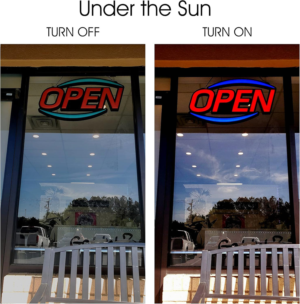 MaxLit 32'' X 17'' New Jumbo ULTRA BRIGHT LED Open Sign — Remote Controlled — Dynamic Light Modes — Enhance Your Business Presence [Red/Blue]