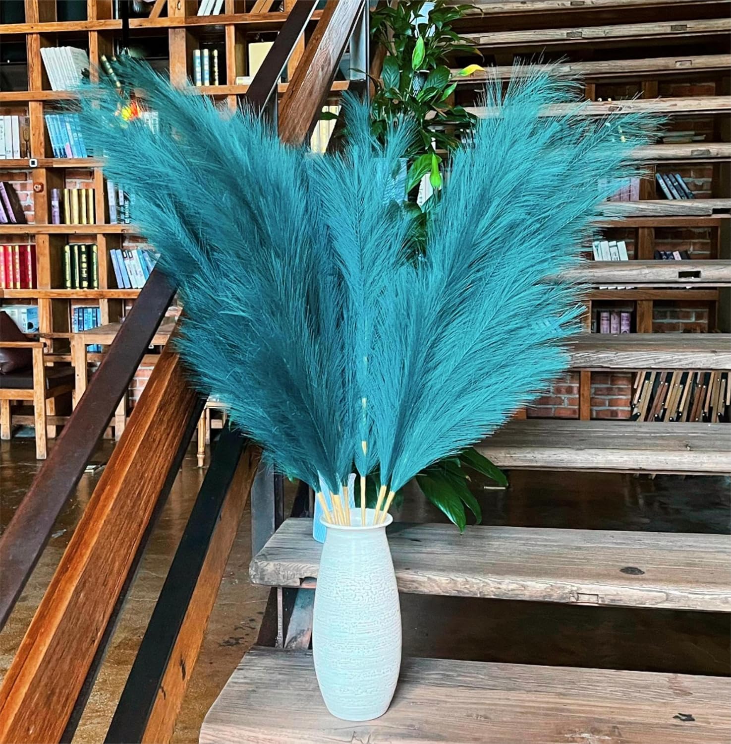 Premium Faux Burnt Orange Pampas Grass – 43.3″ Tall Fluffy Decor, No Assembly 18-Branch One-Piece Stems, Luxury Silk-Feel Feather Flowers for Boho Wedding Home Decor (Faux Burnt Orange, 8pcs 110cm)