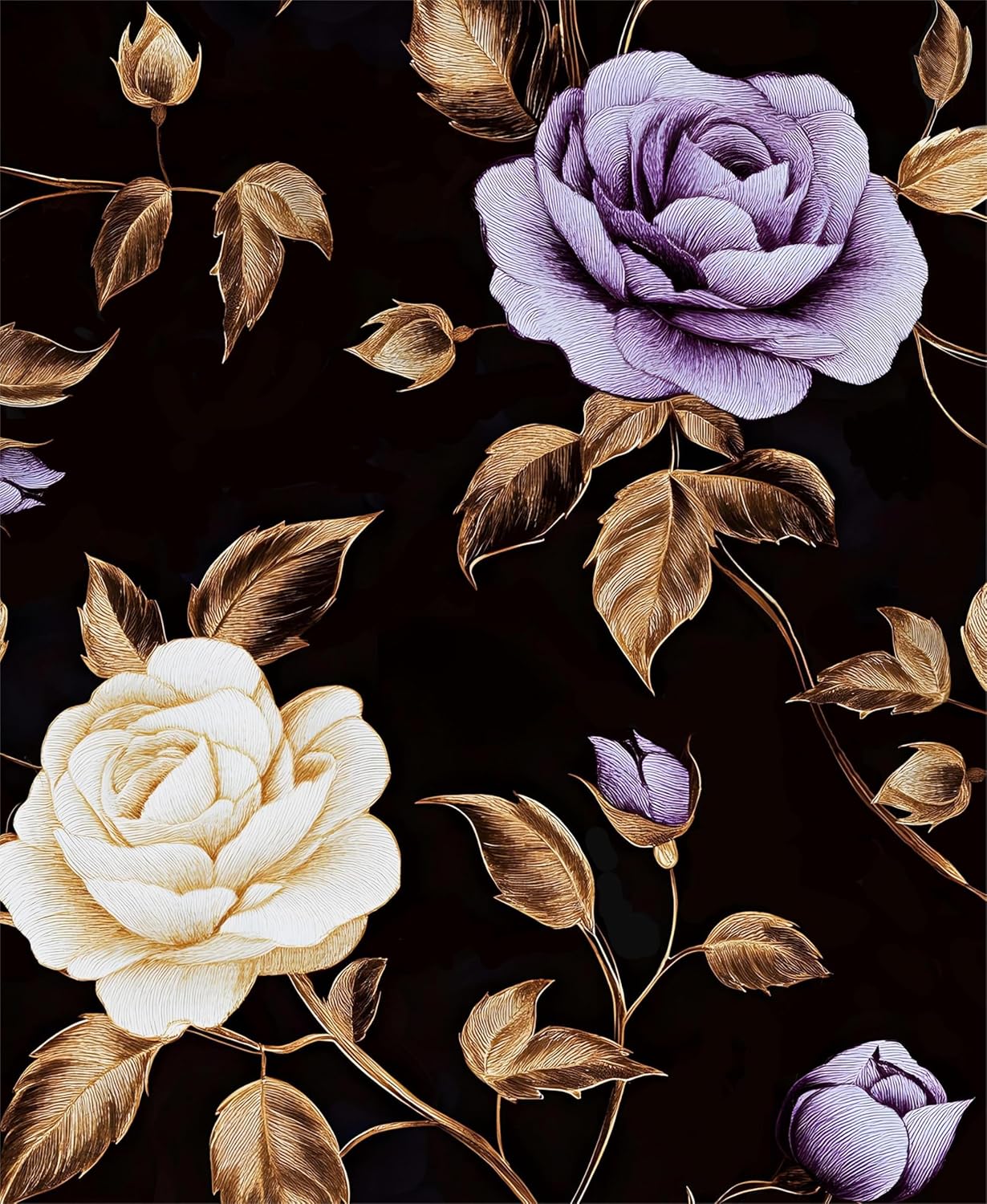 Laatse Dark Wallpapr Peel and Stick Boho Wallpaper 17.5in x 393in Black Floral Contact Paper Waterproof Self Adhesive Vintage Large Floral Wall Paper for Bedroom Walls Cabinet Decor