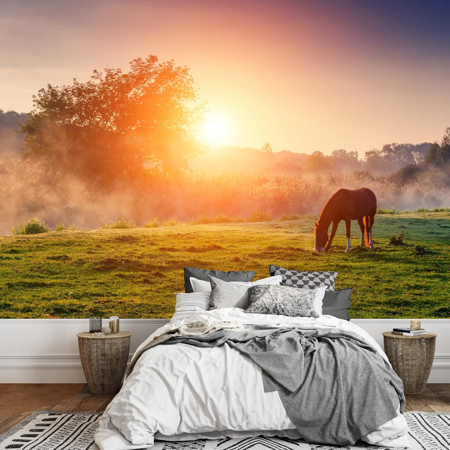 wall26 Removable Wall Sticker/Wall Mural African Field Safari Wild Zebras Animals Nature Photography Realism Decorative Landscape Relax/Calm Rustic Scenery for Living Room, Bedroom, Office - 66"x96"