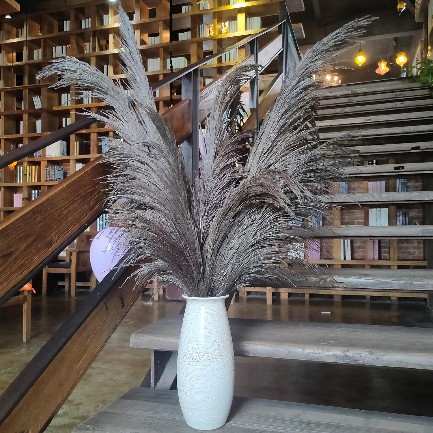 Premium Faux Burnt Orange Pampas Grass – 43.3″ Tall Fluffy Decor, No Assembly 18-Branch One-Piece Stems, Luxury Silk-Feel Feather Flowers for Boho Wedding Home Decor (Faux Burnt Orange, 8pcs 110cm)