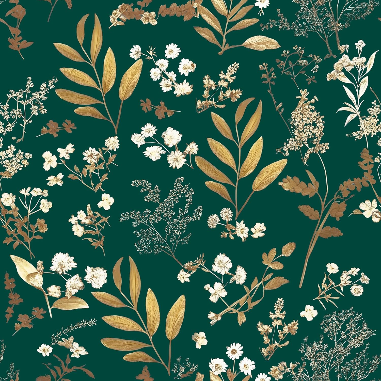 Laatse Vintage Wallpaper Peel and Stick Black Floral Wallpaper 17.5'' x 393'' Gold Leaf Contact Paper Vinyl Waterproof Self Adhesive Boho Botanical Wall Paper for Bedroom Shlef Cabinet Décor